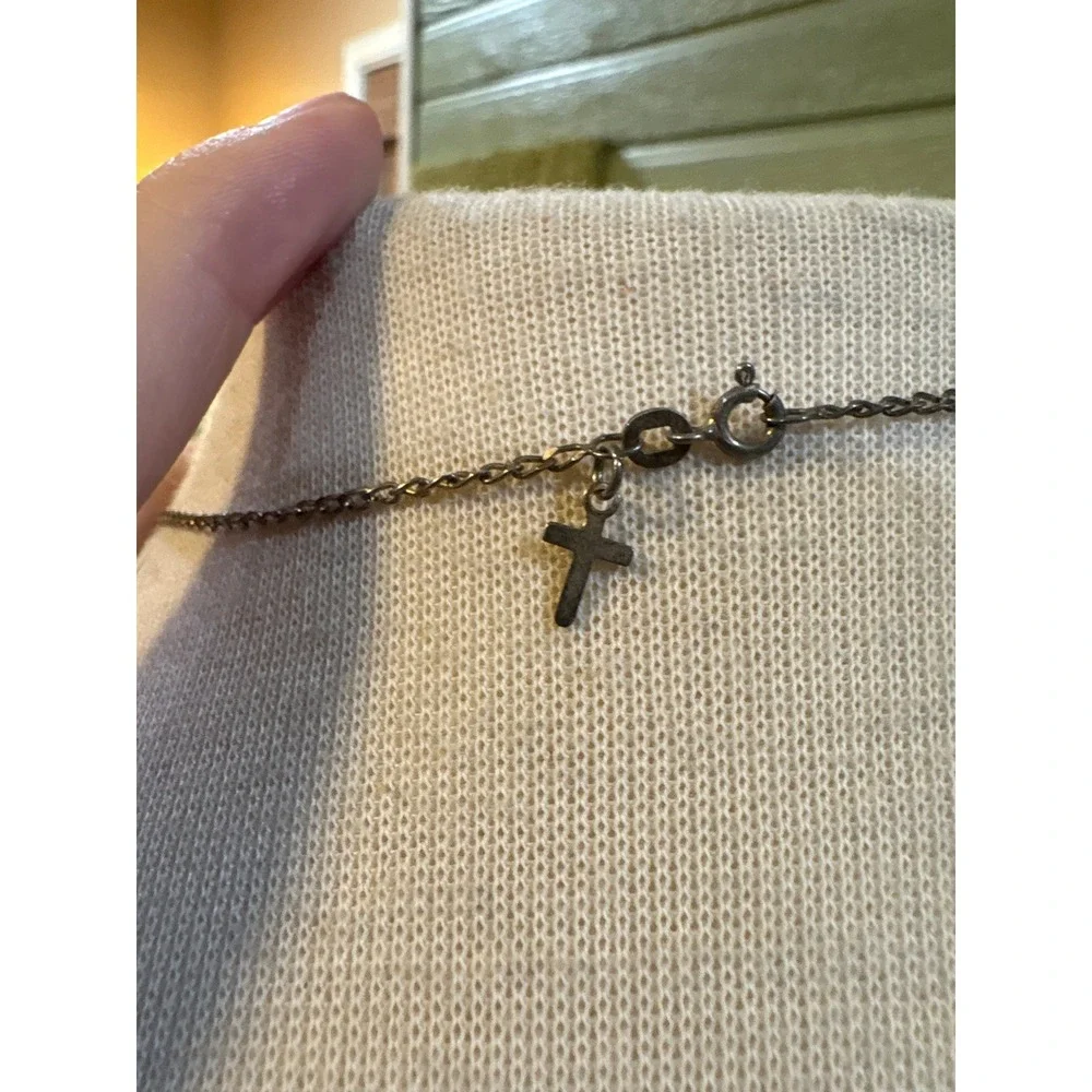 Vintage Style‎ Multi Color Glass Bead Charm Necklace Silver Tone Cross